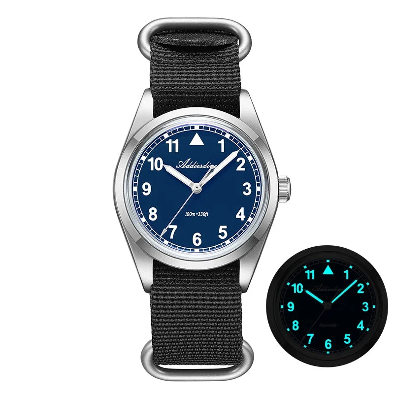 Water-Resistant Diver Quartz Watch Luminous Hands, Nylon Strap, 100m Water Resistance
