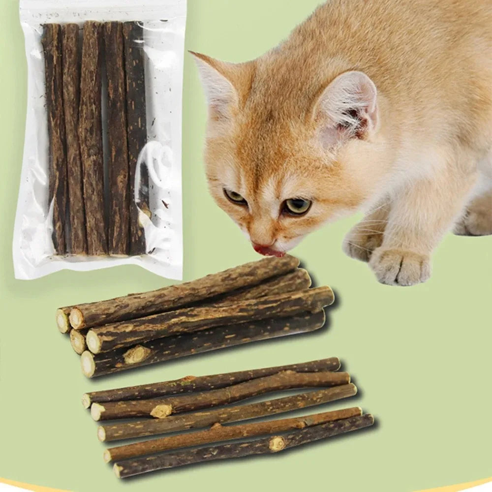 Organic Matatabi Cat Chew Sticks 15-Pack - Silvervine Catnip Dental Toy for Teeth Cleaning