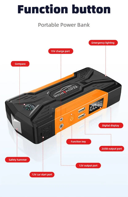 Car Jump Starter With Pump Travel-Friendly 12V Emergency Power Bank Kit 99800mAh Fall 2025 Gift
