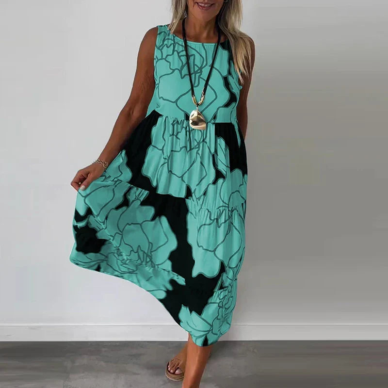 Floral Maxi Dress for Women, Sleeveless Long Dress in Breathable Fabric with Boatneck Neckline and Flattering Fit-5