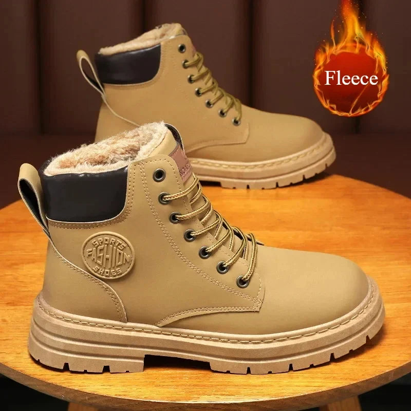 Casual Retro High Top Boots for Men - Winter Chunky Lace-Up Motorcycle Ankle Footwear