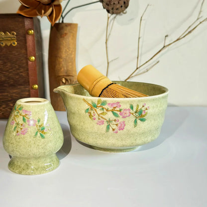 Matcha Tea Kit Porcelain Bowl Bamboo Whisk Traditional Box