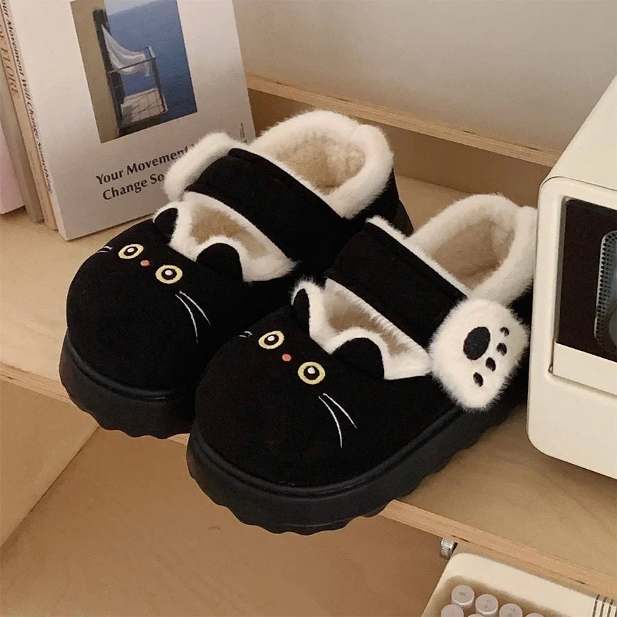 Plush Women’s Cat Slippers - Cat-Face Design, Plush Lining, Cozy Indoor Lounging