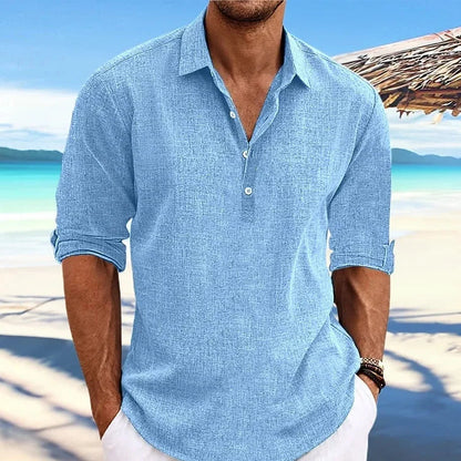 Linen Cotton Long Sleeve Casual Beach Shirt - Turn-Down Collar Social Blouse for Streetwear