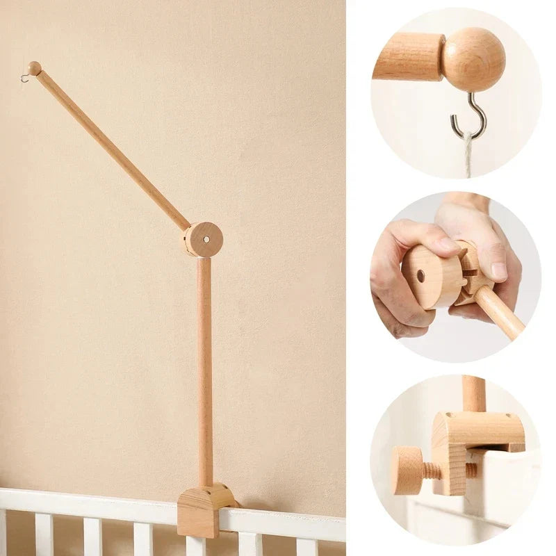 Crib Wooden Mobile Bracket Newborn Sensory Toys Soothing