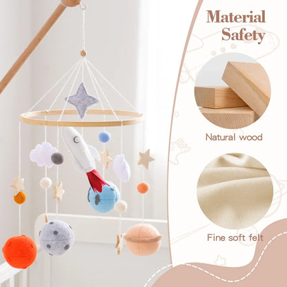Rocket Wooden Crib Mobile Newborn Sensory Toys Soothing