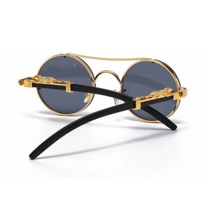 Punk Retro Round Sunglasses for Men & Women - Fashionable Double Bridge Design for Travel and Shopping