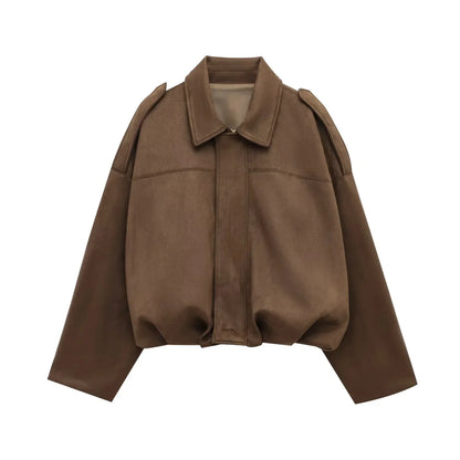 Women’s Oversized Bomber Jacket - Boxy, Velvet, Autumn