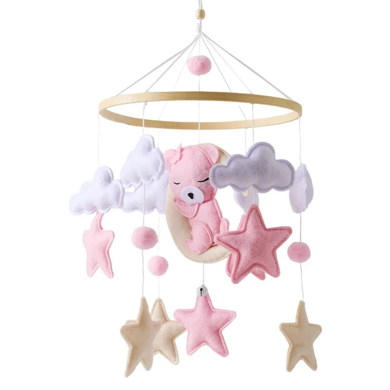 Crib Wooden Mobile Felt Bear Musical Newborn Sensory Toys