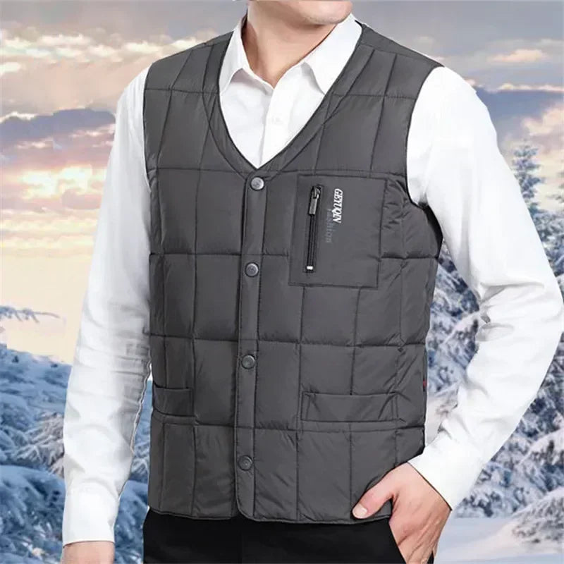 Light Men's Down Vest - V Neck, Polyester, Winter