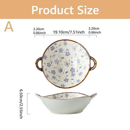 7.5 Ceramic Inch Noodle Bowl With Handles Floral Porcelain