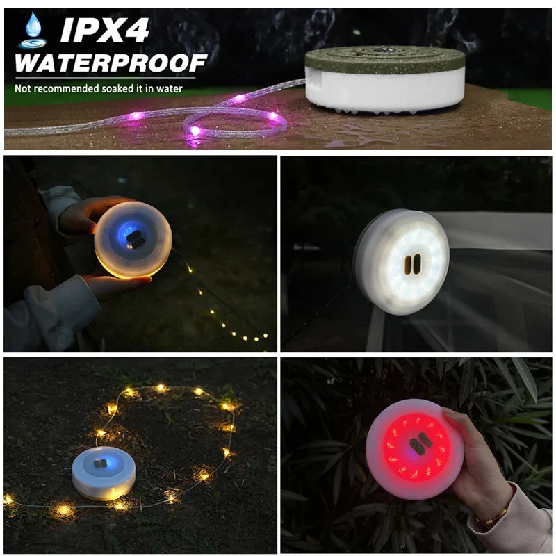 USB Battery-Powered Travel-Friendly Atmosphere Lantern Garden Tent Decor 2026 – 2-in-1 LED Reel Camping String Light