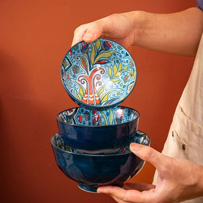 Ceramic Bohemian Rice Bowl Retro Noodle Bowl Kitchen Gift