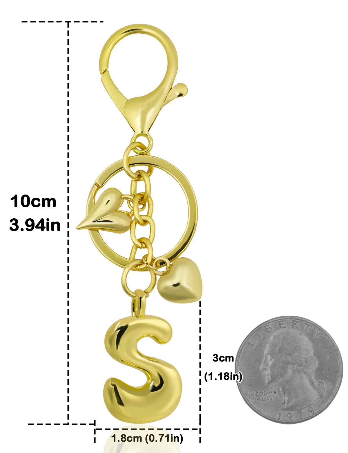Keychain Personalized Gold Bubble Letter Bag Charm Gift
