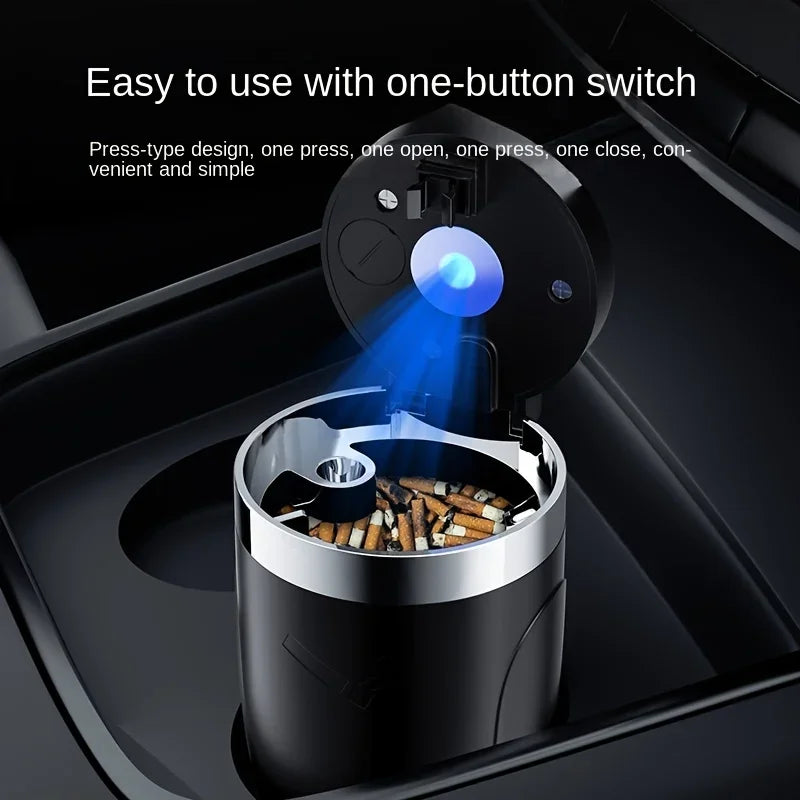 Car Ashtray One-Click Opening with LED Light - Splash Proof Alloy Liner, Vehicle Interior Accessory Fall 2026 Gift