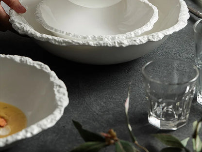 White Porcelain Rock Edge Soup Bowl Contemporary Tableware