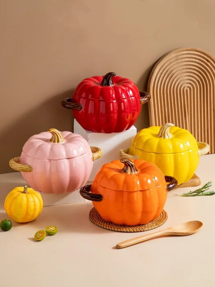 Soup Pumpkin Pot 1.4L Ceramic Bowl With Lid Halloween