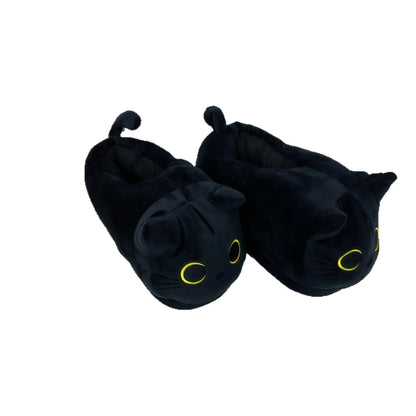 Plush Cozy Unisex Slippers - Siamese Cat Plush Cartoon Design, Canvas, Indoor Use