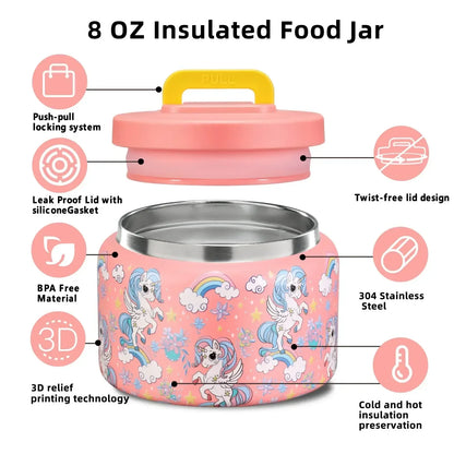 Food Insulated Jar 8 Oz Kids Stainless Steel Vacuum Thermos Back To School 2025 Leakproof BPA Free