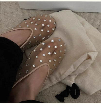 Women Breathable Ballet Flats - Mesh Crystal, Casual Walking