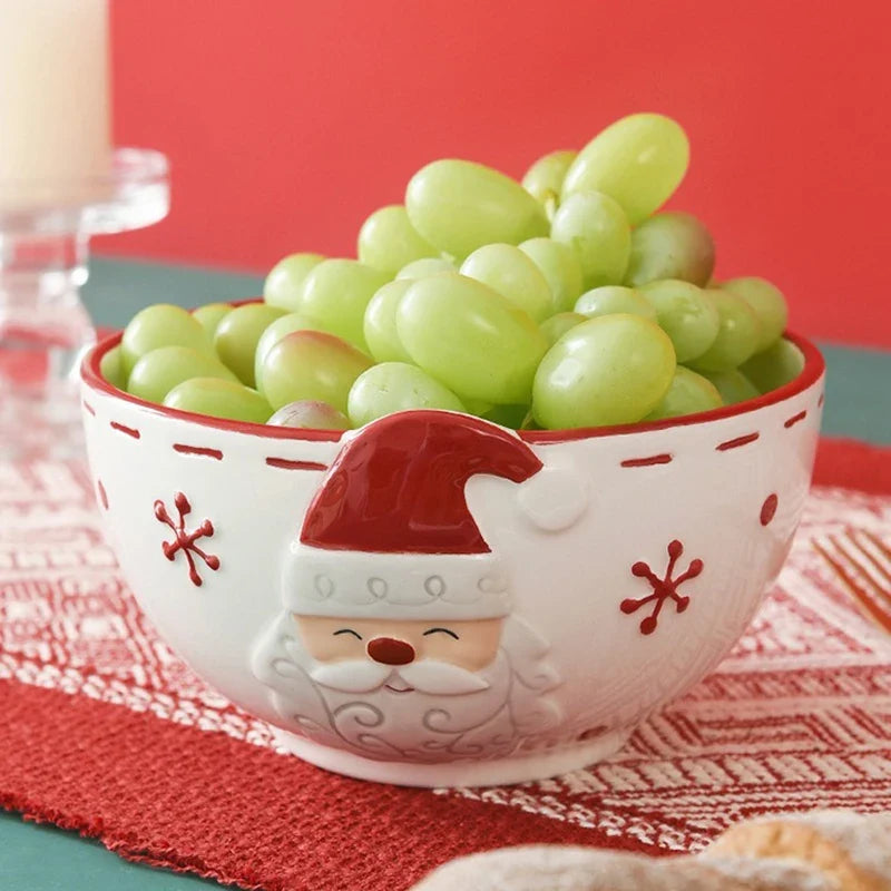 Christmas Ceramic Santa Bowl Scandinavian Holiday Breakfast Bowl