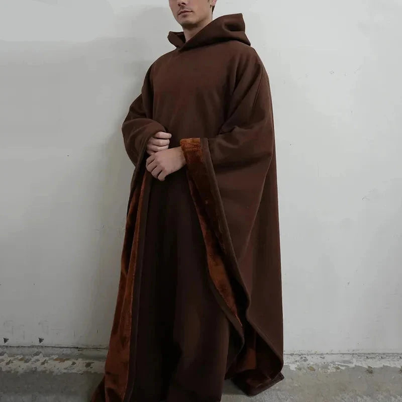 Robe Cloak Hoodie Men Casual Loose Solid Color Sweatshirt with Hat