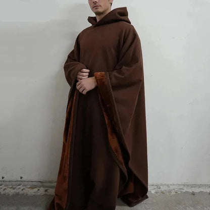 Robe Cloak Hoodie Men Casual Loose Solid Color Sweatshirt with Hat