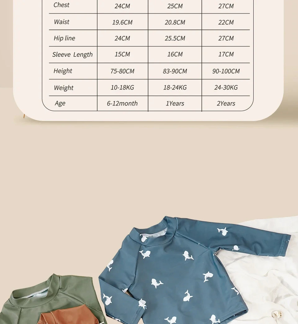 unisex Breathable baby swimsuit - long sleeve rash guard, polyester elastane, for summer pool