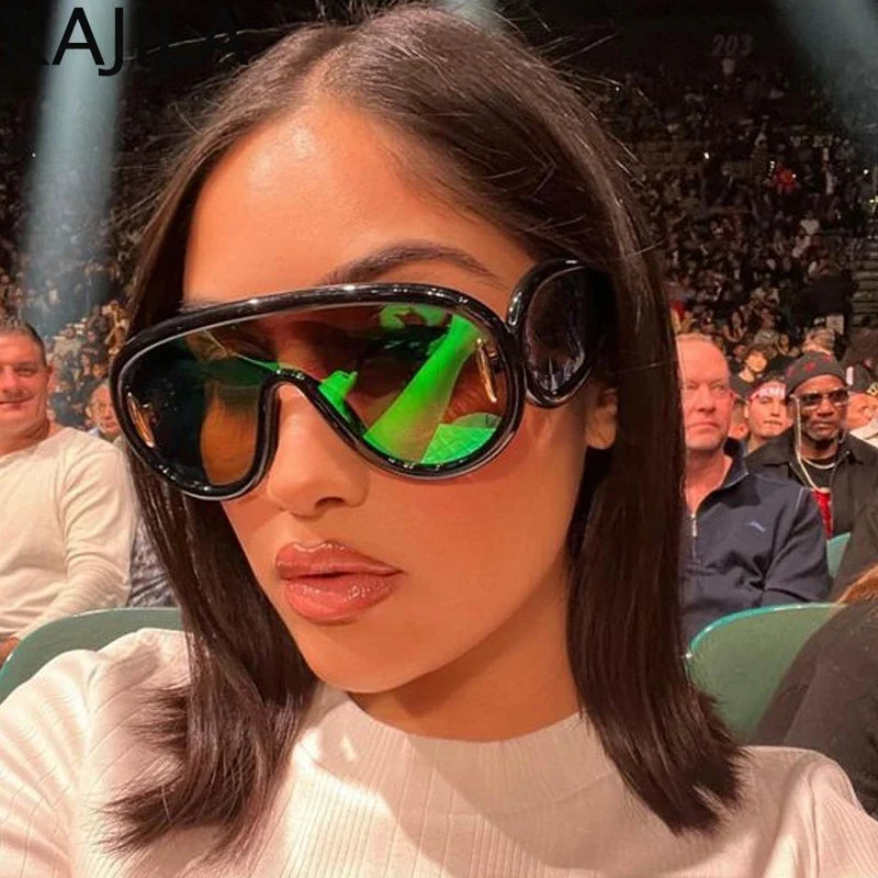 Sunglasses2026 Edition White Frame Oversized Wave Mask Goggles Y2K Punk Steampunk Eyewear TikTok Viral