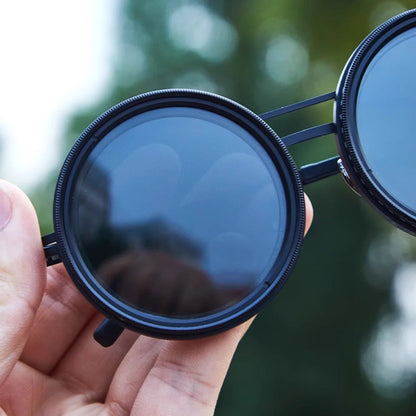 1-9 Flexible Tint Polarized Sunglasses with Integrated ND Filter Lenses, Retro Round Design for Men Women