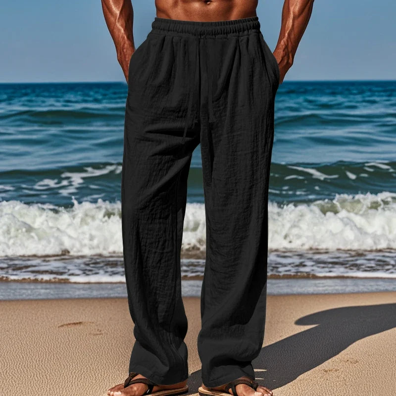Drawstring Casual Beach Trousers - Loose Cozy Solid Color Pants for Summer