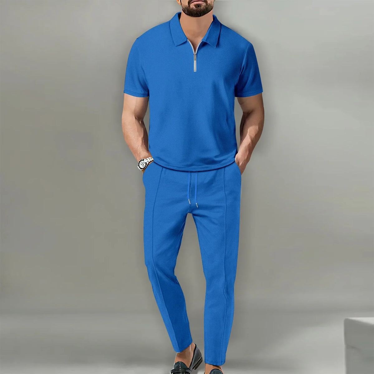 Men's Polo Shirts Set - Casual Chic Breathable Polo and Adjustable Pants Ensemble for Comfort and Style-1