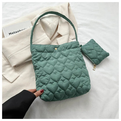 padded square shoulder bag, polyester, casual everyday – Cozy women's quilted tote