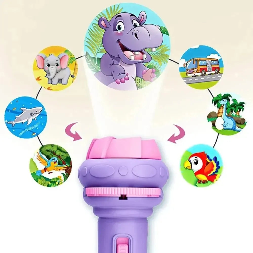 Creative Cartoon Flashlight Projector Kit for Kids - 10 Cards with 80 Patterns, Great Bedtime Story Companion