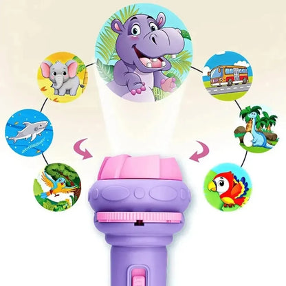 Creative Cartoon Flashlight Projector Kit for Kids - 10 Cards with 80 Patterns, Great Bedtime Story Companion