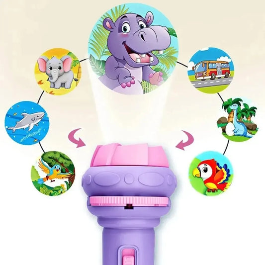 Creative Cartoon Flashlight Projector Kit for Kids - 10 Cards with 80 Patterns, Great Bedtime Story Companion
