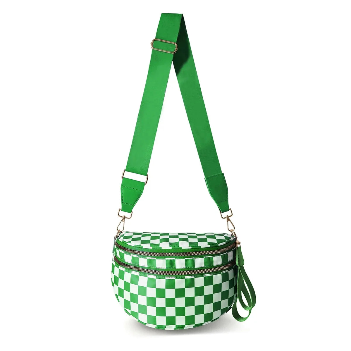checkered nylon, box shape, travel and daily use – Multi-Use unisex crossbody bum bag