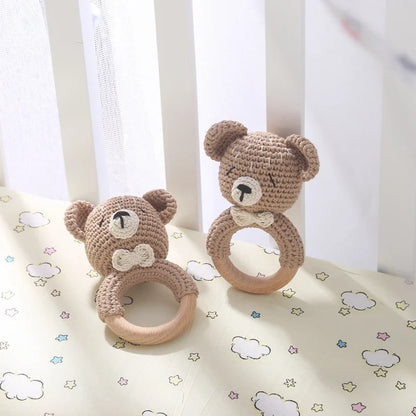 Bear Crochet Teether Rattle Ring Newborn Sensory Toys