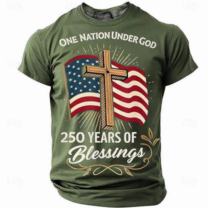Plush unisex graphic tee - distressed flag print, 250-year design, durable cotton, casual everyday wear