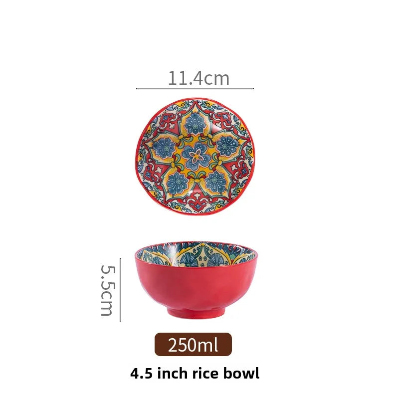 Ceramic Bohemian Rice Bowl Retro Noodle Bowl Kitchen Gift