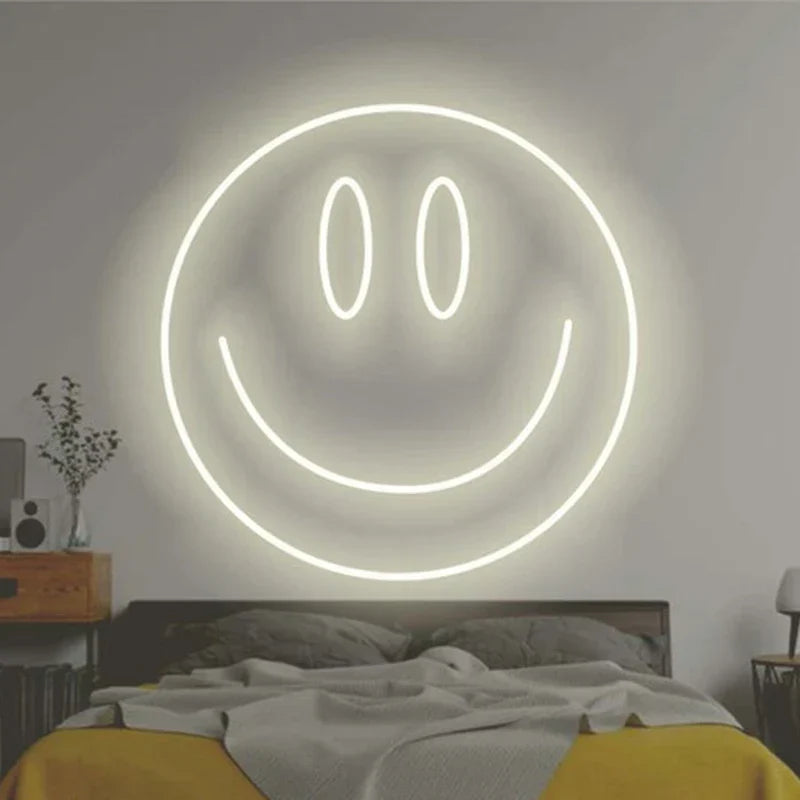 Neon LED Sign 35cm USB Powered Smile Face Wall Hanging Night Light Bedroom Decor Fall 2025 Gift