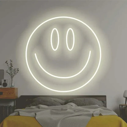 Neon LED Sign 35cm USB Powered Smile Face Wall Hanging Night Light Bedroom Decor Fall 2025 Gift