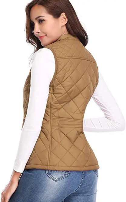 Light Women Quilted Vest - Stand Collar Cotton Winter