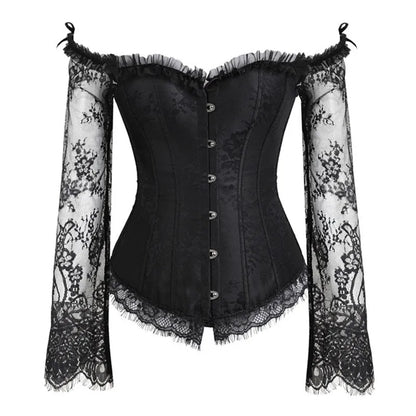 Women's Supportive Corset Top - Off Shoulder, Lace Satin