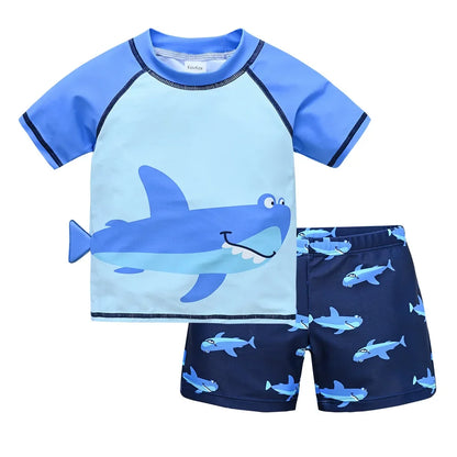 Fast-Dry Boys Swimwear - Two-Piece Cartoon Print Kit, Polyester/Nylon/Spandex, Summer Beachwear