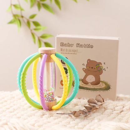 Rattle Baby Silicone Teether Wooden Newborn Sensory Toys