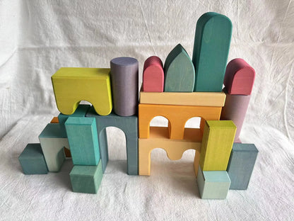 Wooden Building Blocks Pastel Scandinavian Stacking Play Kit Fall 2025 Eco Friendly Imaginative Play Gift