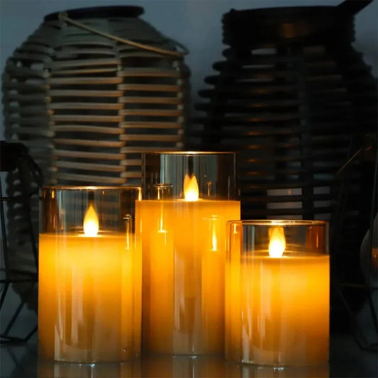 3Pcs/Kit LED Flameless Candles with Remote Control - Flickering Light for Weddings & Household Decor