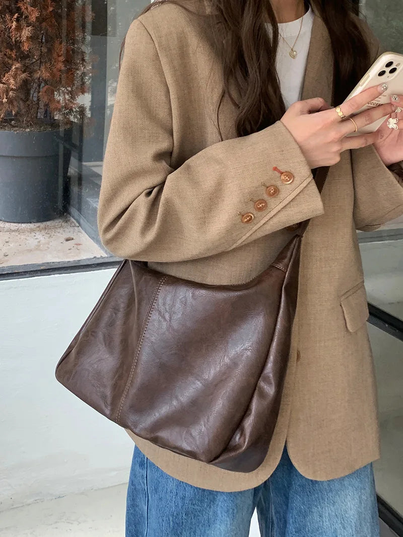 Plush Multi-Use Womens Hobo Bag - Slouchy, Faux Leather