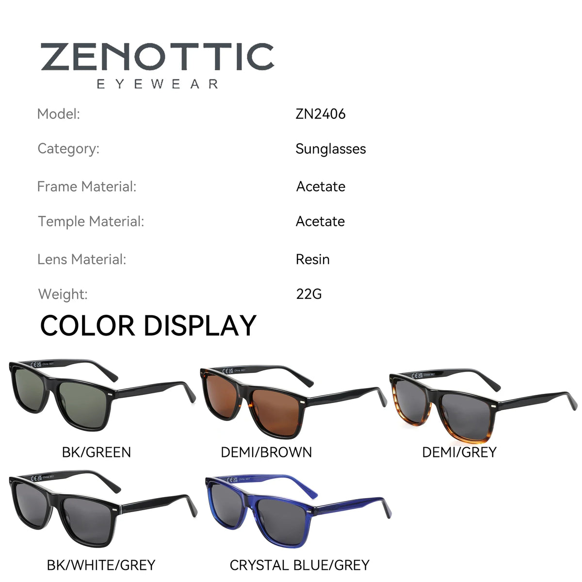Polarized Sunglasses Square Acetate Frames UV400 Protection Unisex Timeless Design
